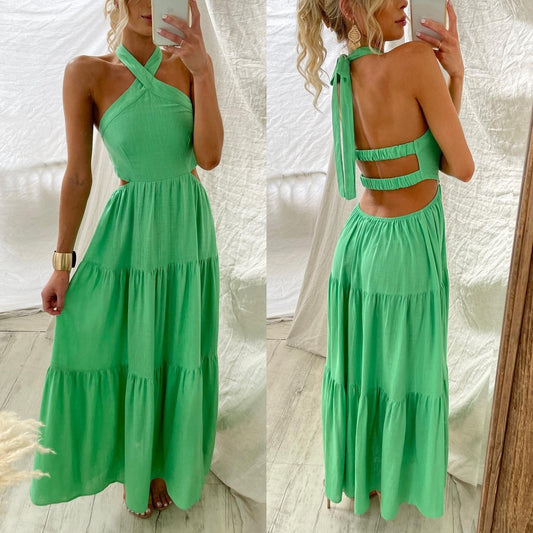 Halter-neck Öppen rygg Tiered Maxi Vacation Dress