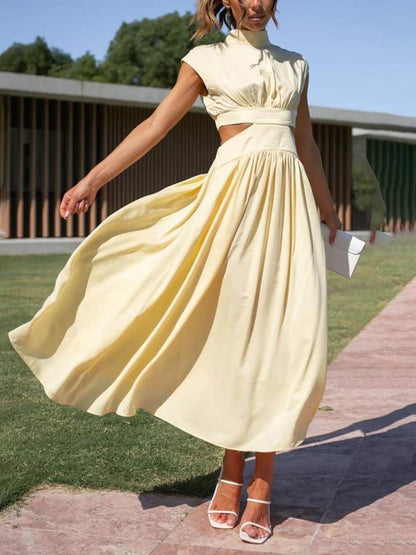 Vestido midi de vacaciones con bolsillos y cintura recortada