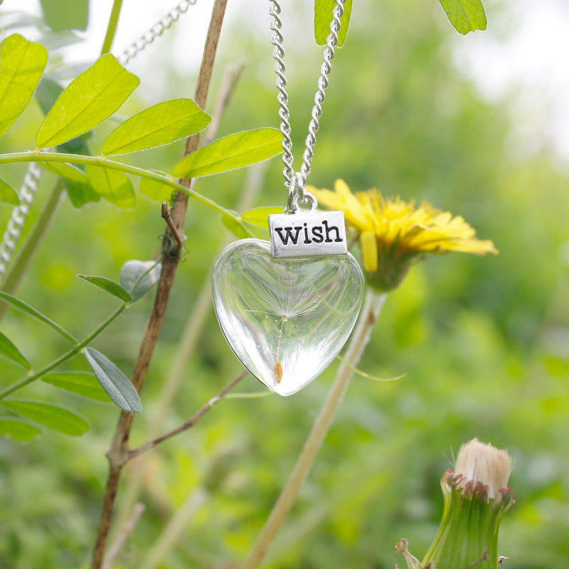 Collares de flores prensadas de resina - Diente de león de cristal de corazón