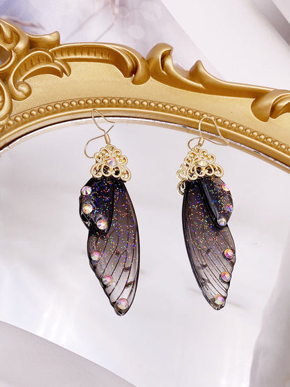 Butterfly Wing Black Rhinestone Cicada Wing Crystal örhängen