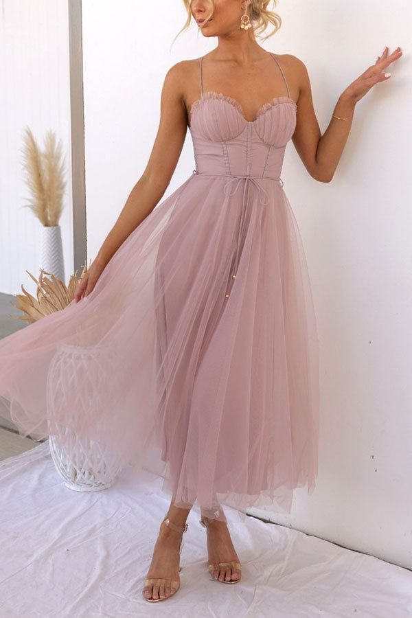 Modernes Party-Maxikleid aus Chiffon im Prinzessin-Stil mit Hosenträgern