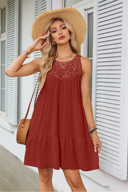 Kai Tiered Round Neck Sleeveless Mini Dress