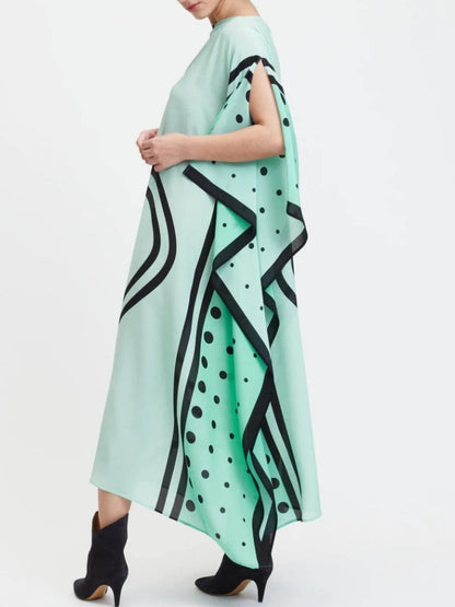 Mint Freshness: Abstract Boat Neck Kaftan for Women