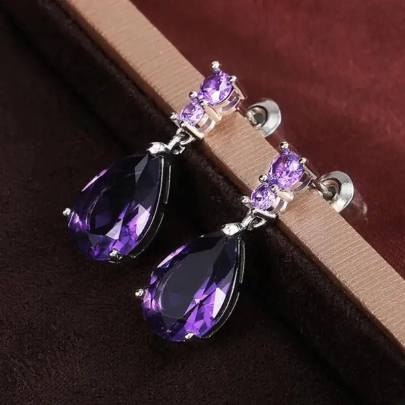 Exquisite Waterdrop Amethyst Drop Earrings