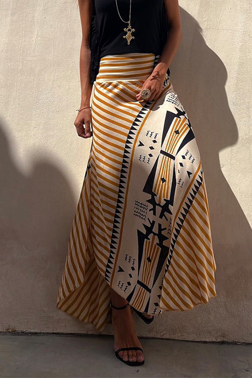 Rosiedress High Waist Stripes Split Printed Maxi Irregular Skirt