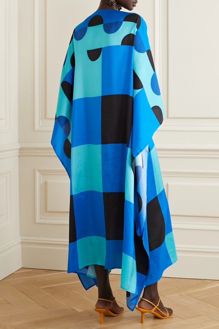 Caftan Élégance à Carreaux Bleus