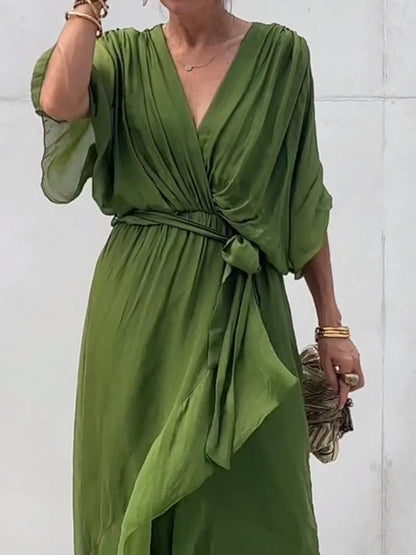 Robe en mousseline à col en V stylée et élégante 