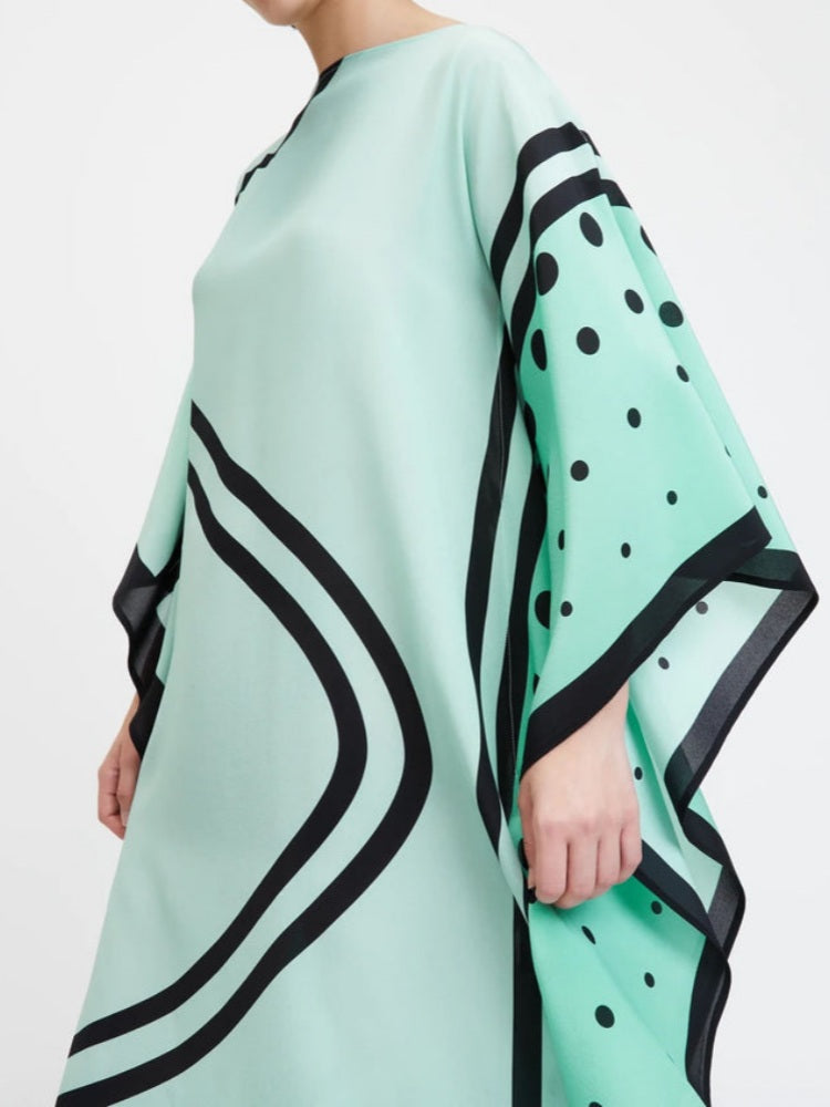 Mėtų gaivumas: Abstract Boat Neck Kaftan moterims