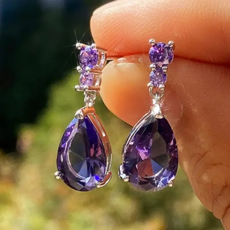 Exquisite Waterdrop Amethyst Drop Earrings