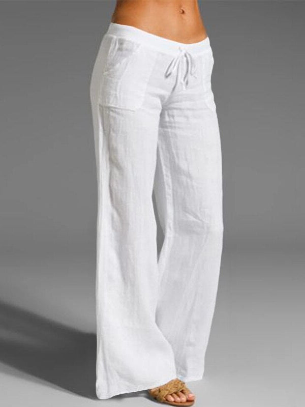 Pantaloni da donna in lino retrò, pantaloni elastici casual