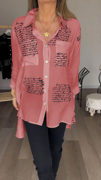 2024 Nouvelle offre spéciale 💖 Chemise à revers à la mode avec lettres imprimées 