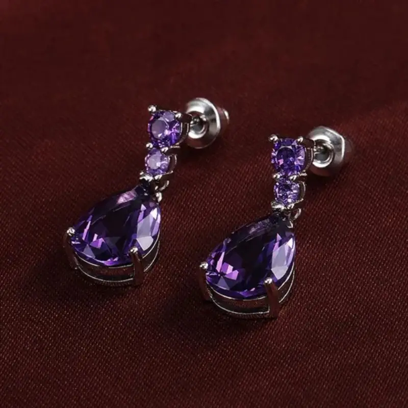 Exquisite Waterdrop Amethyst Drop Earrings