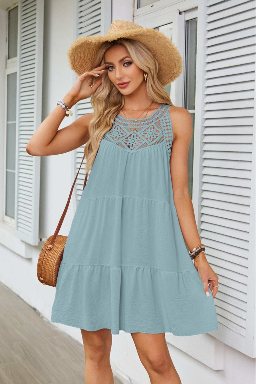 Kai Tiered Round Neck Sleeveless Mini Dress