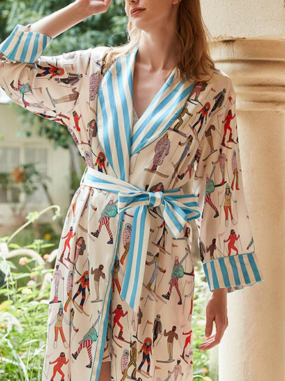 Ski Sports Print Silk Robe Set