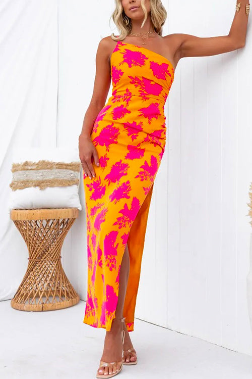 Rosiedress One Shoulder Side Split Printed Cami Maxi Dress