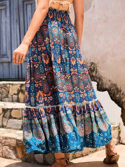 Bohemian Shirred ψηλόμεση φούστα σε καφέ