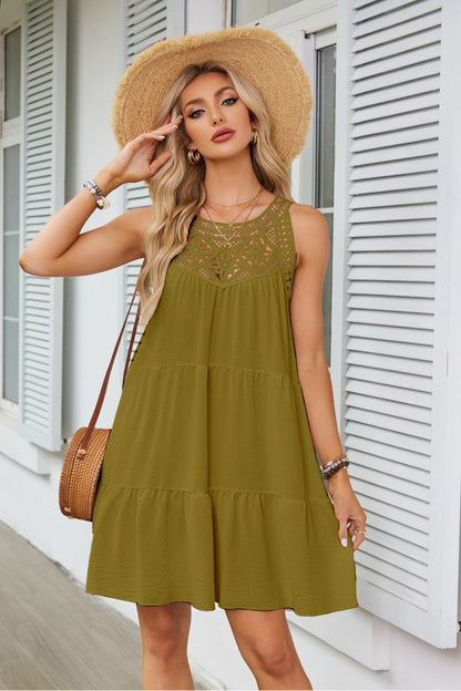 Kai Tiered Round Neck Sleeveless Mini Dress