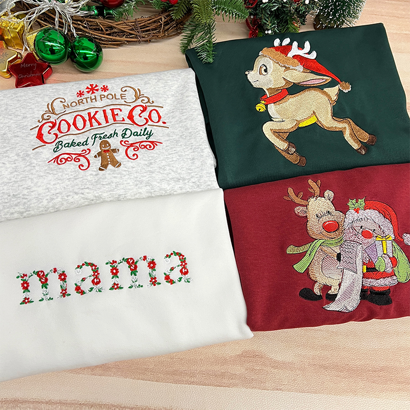 Merry Christmas Deer Embroidered Sweatshirt