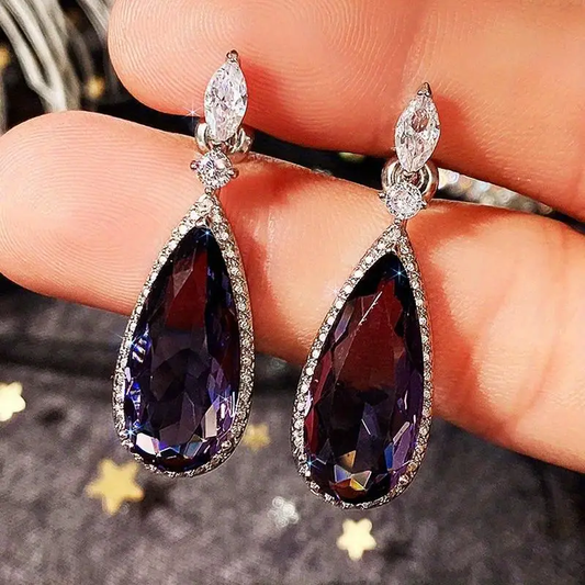 Unique Purple Cubic Zirconia Earrings