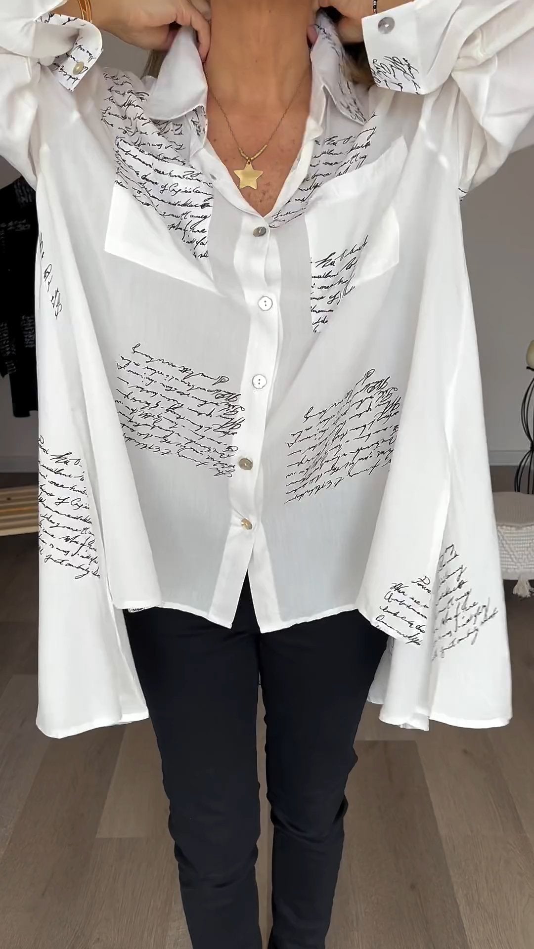 2024 ny heta rea ​​💖 Fashion Lapel Shirt med brevtryck