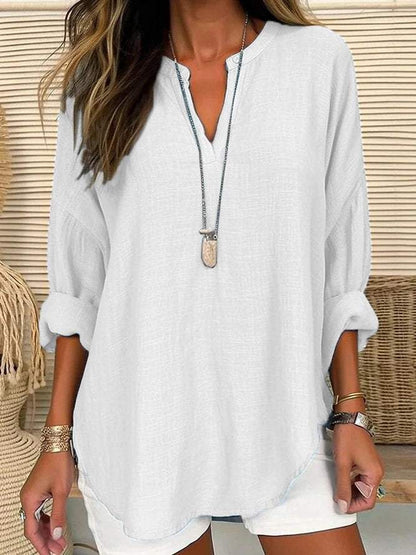 Camicia ampia da donna regolare a maniche lunghe con scollo a V