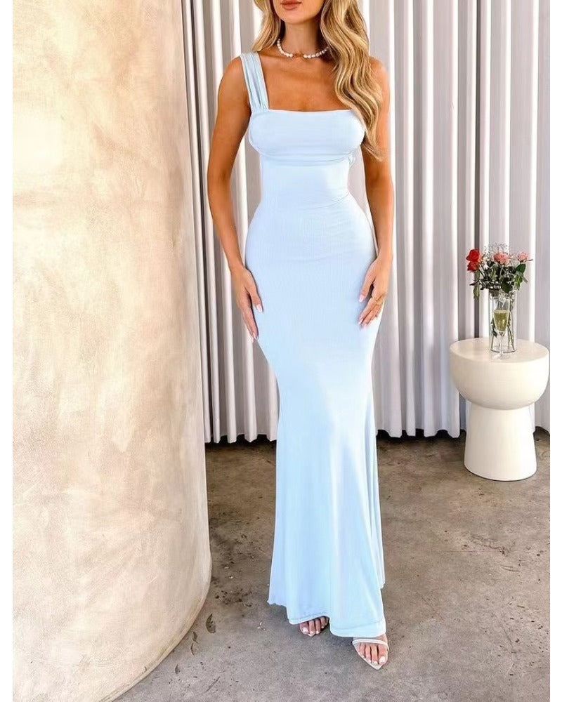 2024ss Solid color sexy halter party dress