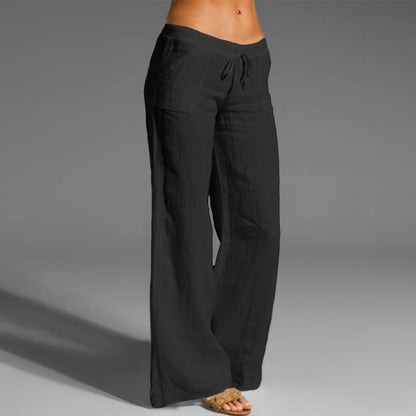 Ladies retro linen trousers casual elastic pants