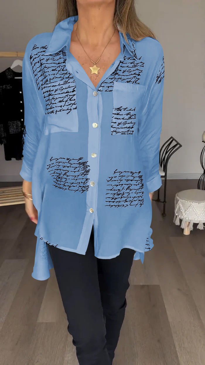 2024 Nouvelle offre spéciale 💖 Chemise à revers à la mode avec lettres imprimées 