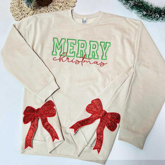 Merry Christmas Side Bow Embroidered Sweatshirt