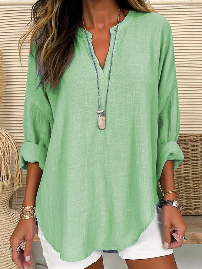 Camicia ampia da donna regolare a maniche lunghe con scollo a V