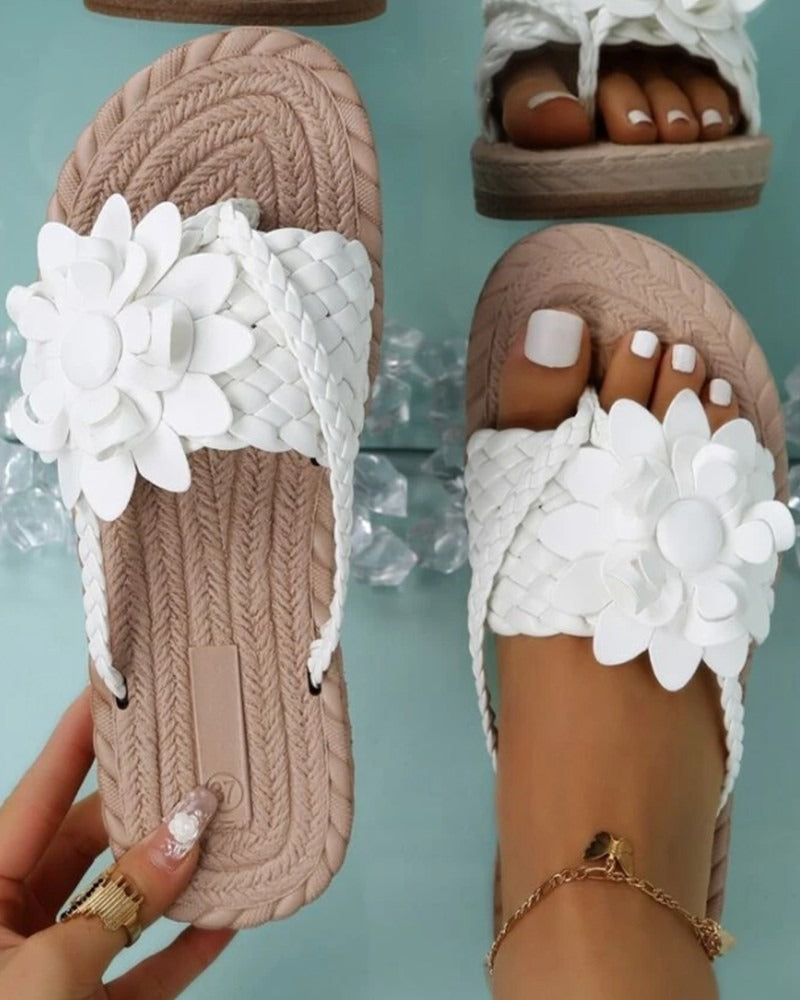 Braided Floral Pattern Toe Post Beach Flip Flops