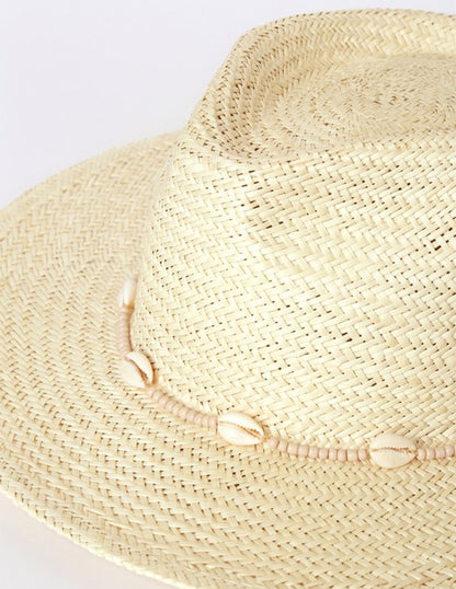 Sombrero Fedora de paja natural Seashells