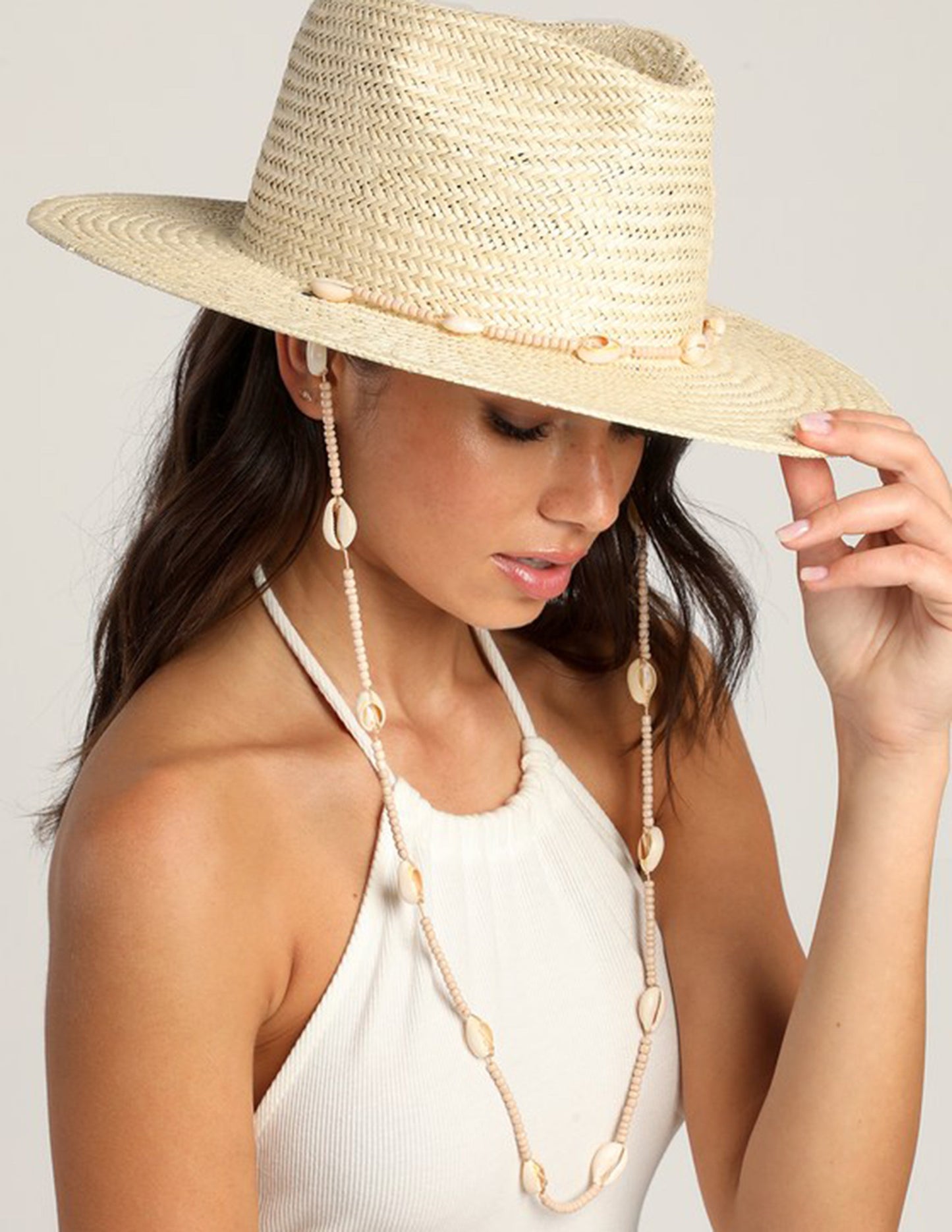 Sombrero Fedora de paja natural Seashells