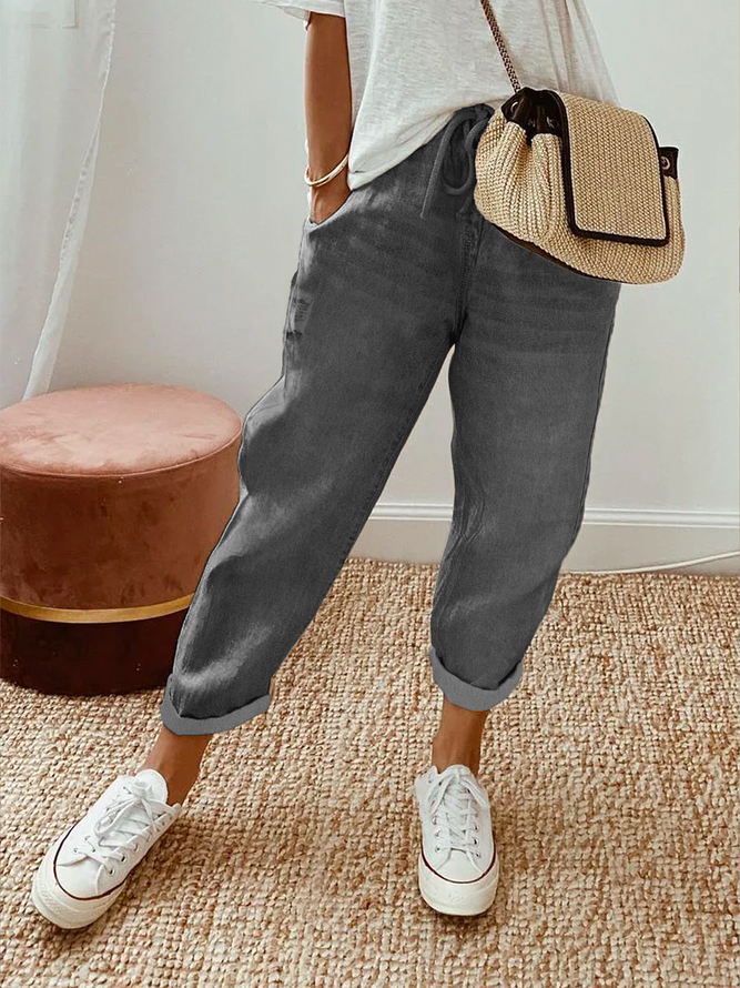 Plain Casual Ripped Pants