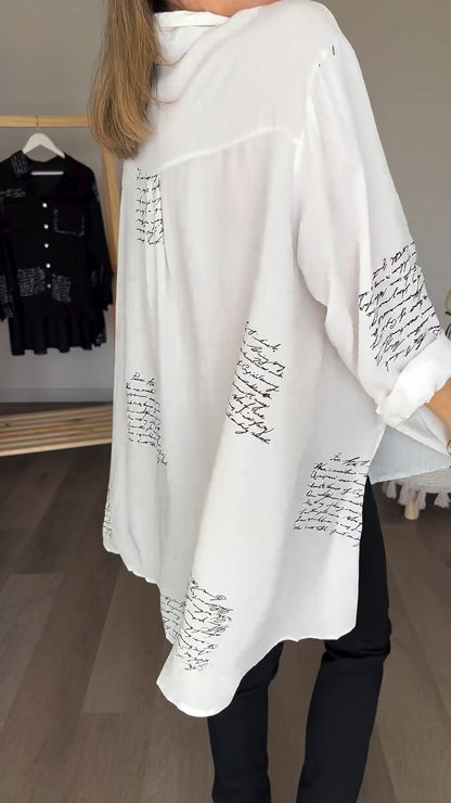 2024 Nouvelle offre spéciale 💖 Chemise à revers à la mode avec lettres imprimées 