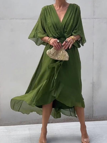 Robe en mousseline à col en V stylée et élégante 