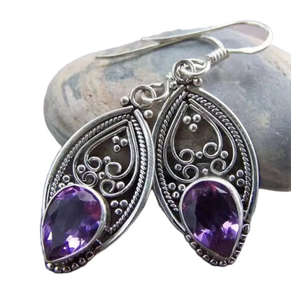 Handmade Amethyst Design Dangle Earrings