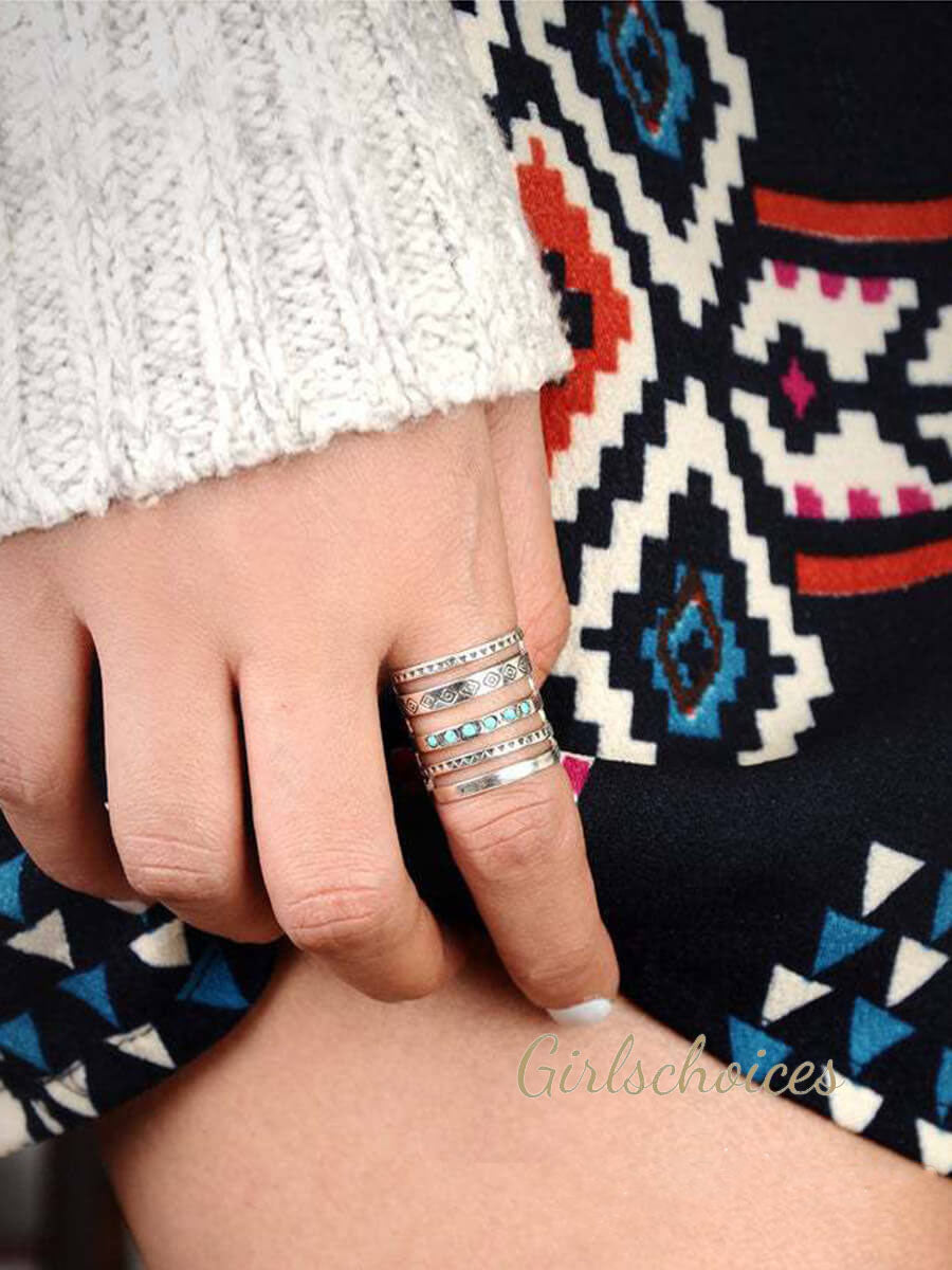 Boho ringe - indgraveret turkis i sydvestlig stil