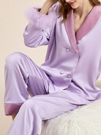 Feather Trim Röd Pyjamas Set