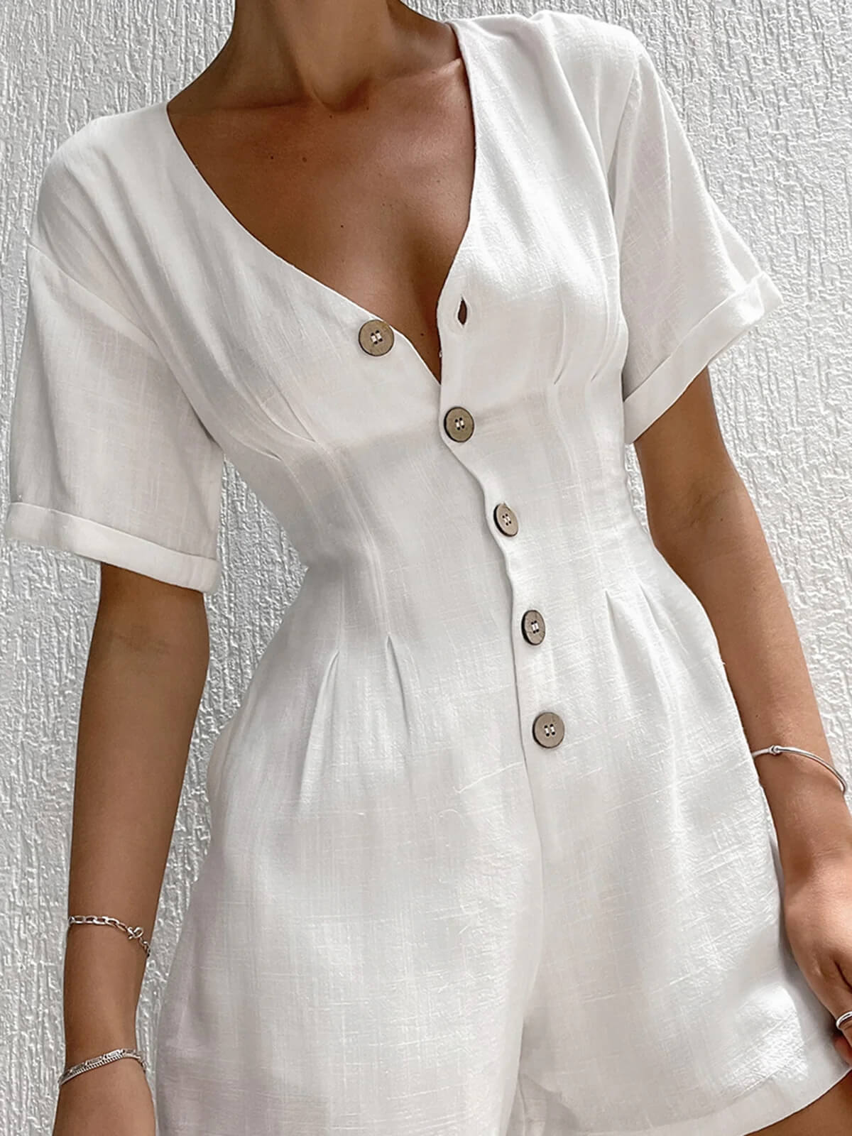 Button Down Linne Cotton Jazz Rompers