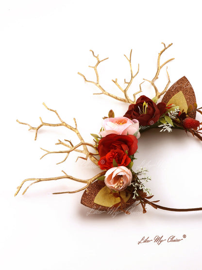 Burgundy Flower Christmas Reindeer Headband | LikeMyChoice®