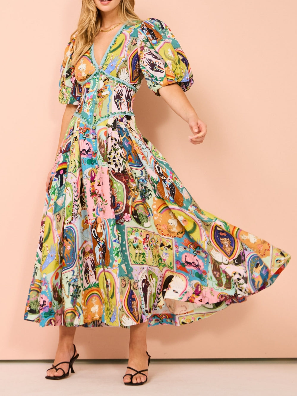 Vestido midi casual con estampado de graffiti Evergreen