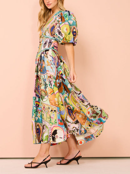 Vestido midi casual con estampado de graffiti Evergreen