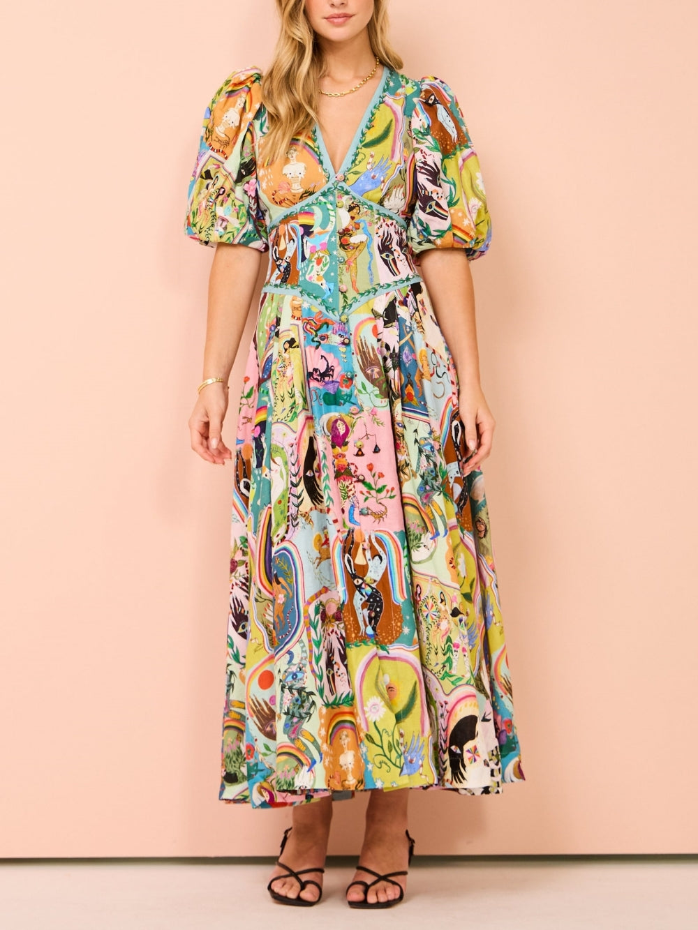 Vestido midi casual con estampado de graffiti Evergreen