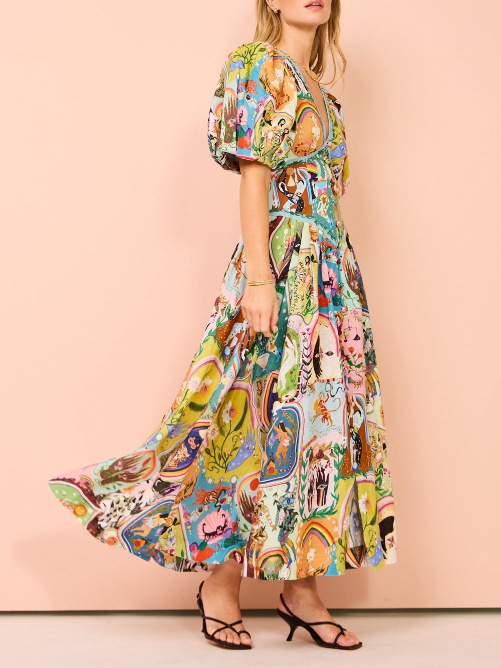 Vestido midi casual con estampado de graffiti Evergreen