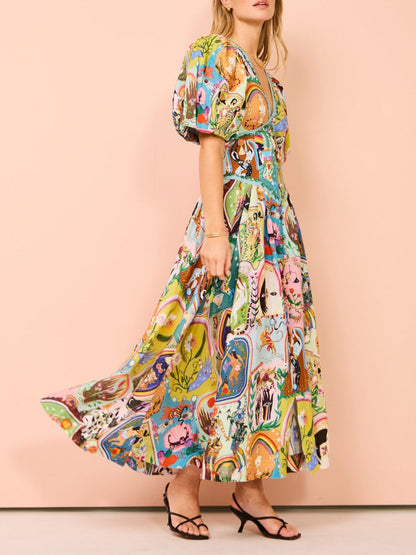 Vestido midi casual con estampado de graffiti Evergreen