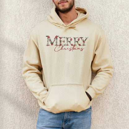 Embroidered Floral Merry Christmas Sweatshirt