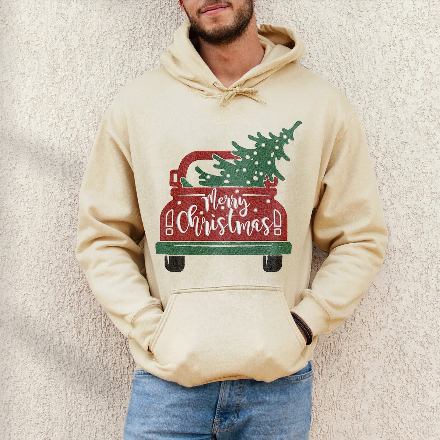 Sweat-shirt brodé de voiture joyeux Noël