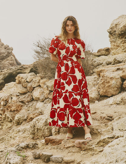 Red Floral Zelda Midi Dress