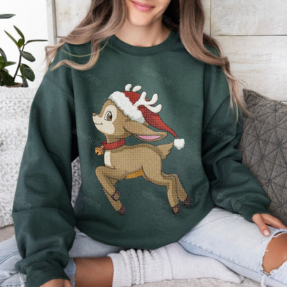 Merry Christmas Deer Embroidered Sweatshirt